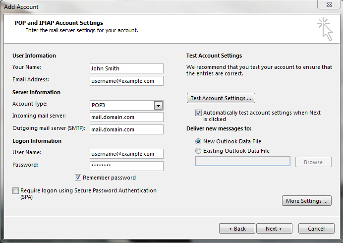 how to add gmail account to outlook 2010 as pop3