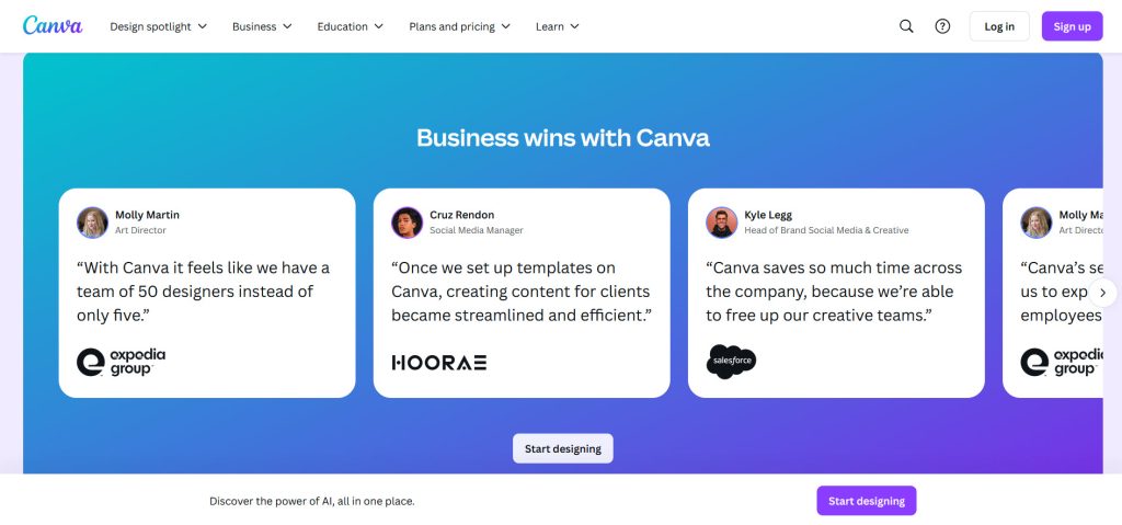 Canva Home Page Testimonials Slider