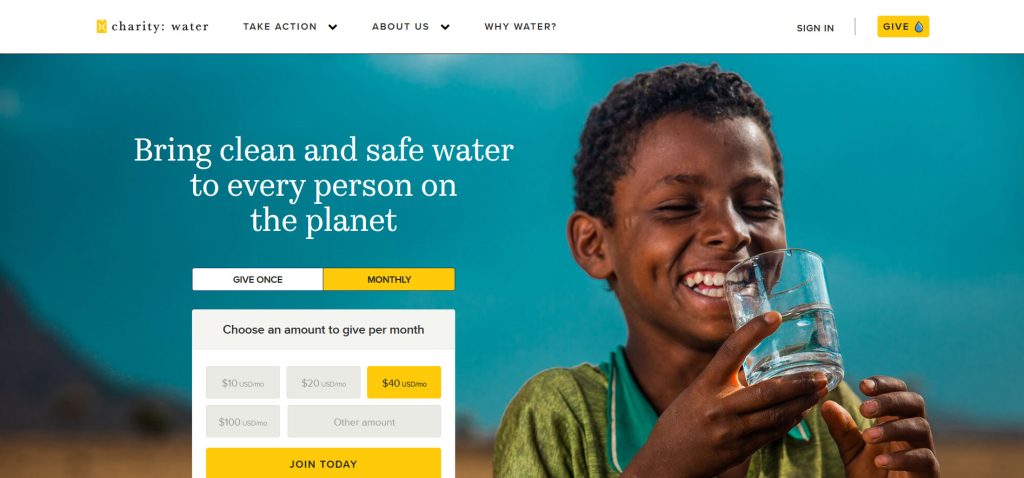 Charity: Water Website Primary CTA